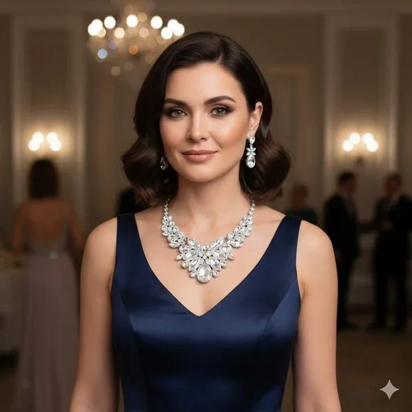 Chunky Rhinestone Bridal Necklace Set - Picture 1 of 4